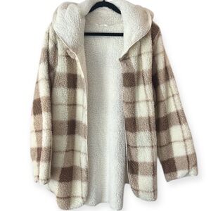 Plaid Sherpa Jacket - Cream and Brown NWOT